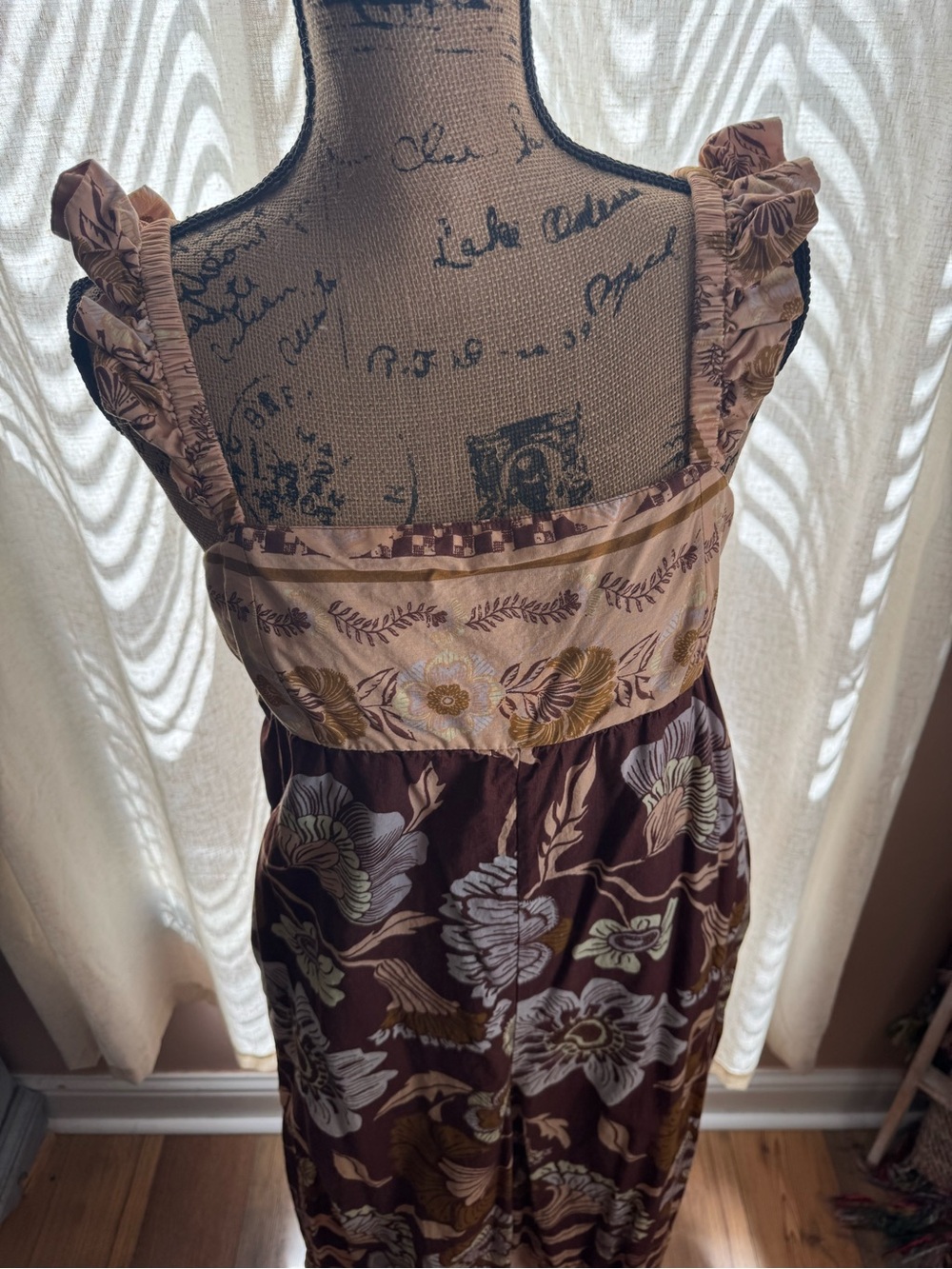 Free People Brown and Cream Floral Midi Dress